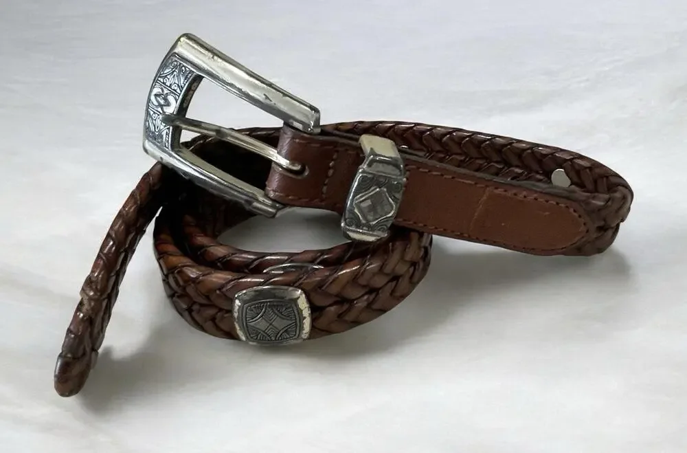 Vintage Brighton Brown Leather Braided Belt -Q2108 Women’s Size Medium -30